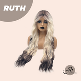 JBEXTENSION 30 Inches Long Body Wave Platinum Blonde with Dark End Wig with Bangs RUTH