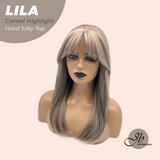 JBEXTENSION 20 Inches Scalpiana Camel Highlight Wolf Cut 3.5X4 Hard Silky Top Natural Scalp Effect Wig With Bangs LILA CAMEL HIGHLIGHT