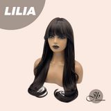 JBEXTENSION 26 Inches Long Curly Midnight Brown( Black/Brown) Wig with Bangs LILIA