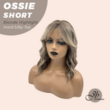 JBEXTENSION 14 Inches Scalpiana Wave Blonde Highlight 3.5X4 Hard Silky Top Natural Scalp Effect Wig with Bangs OSSIE SHORT - BLONDE HIGHLIGHT