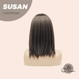 JBEXTENSION 14 Inches Short Bob Cut Cold Brown Wig with Bangs SUSAN COLD BROWN