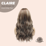 JBEXTENSION 22 Inches Scalpiana Dark Brown Highlight 3.5X4 Hard Silky Top Natural Scalp Effect Women Wig with Bangs CLAIRE SILKY TOP - DARK BROWN HIGHLIGHT