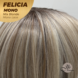JBEXTENSION FELICIA MONO Full Monofilament Handmade Full Lace Full Hand Tied Wig 11 Inches Mix Blonde Mono Lace Handmade Futura Fiber Wig with Anti-slip Silicone Strips Glueless Wig FELICIA MONO - MIX BLONDE【BENDY EAR TABS】