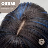 JBEXTENSION 22 Inches Scalpiana Wave Dark Brown with Blue Highlight 3.5X4 Hard Silky Top Natural Scalp Effect Wig with Bangs OSSIE DARK BROWN WITH BLUE HIGHLIGHT