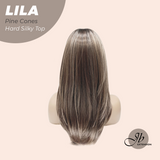 JBEXTENSION 20 Inches Scalpiana Pine Cones Wolf Cut 3.5X4 Hard Silky Top Natural Scalp Effect Wig With Bangs LILA PINE CONES