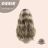 JBEXTENSION 22 Inches Scalpiana Long Wave Milan Blonde 3.5X4 Hard Silky Top Natural Scalp Effect Wig with Bangs OSSIE MILAN BLONDE