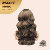 JBEXTENSION MACY MONO Monofilament Handmade Wig 6X5 Full Monofilament Hand Tied Top Wig 18 Inches Curly Ombre Brown Mono Lace Wig with Anti-slip Silicone Strips Glueless Wig MACY MONO【BENDY EAR TABS】