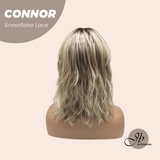 JBEXTENSION 13 Inches Dark Mix Blonde Curly Pre-Cut T Part Snowflake Lace Frontlace Glueless Wig CONNOR【BENDY EAR TABS】