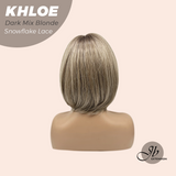 JBEXTENSION 12 Inches Bob Cut Dark Mix Blonde Pre-Cut Snowflake Lace Frontlace Glueless Wig KHLOE DARK MIX BLONDE【PERMATEASE】【BENDY EAR TABS】- M/L