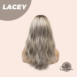 JBEXTENSION 18 Inches Curly Mix Grey Wig with Dark Root Women Fashion Full Machine Wig LACEY【PERMATEASE】