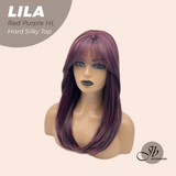 JBEXTENSION 20 Inches Scalpiana Red Purple Highlight Wolf Cut 3.5X4 Hard Silky Top Natural Scalp Effect Wig With Bangs LILA RED PURPLE HIGHLIGHT