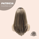 [PRE-ORDER] JBEXTENSION 17 Inches Dark Mix Blonde Pre-Cut T Part Snowflake Lace Frontlace Glueless Wig with Bangs PATRICIA【BENDY EAR TABS】