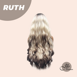 JBEXTENSION 30 Inches Long Body Wave Platinum Blonde with Dark End Wig with Bangs RUTH