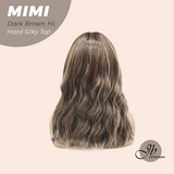 JBEXTENSION 16 Inches Scalpiana 3.5X4 Hard Silky Top Natural Scalp Effect Dark Brown Highlight Body Wave Wig with Bangs Wig MIMI SILK TOP - DARK BROWN HIGHLIGHT