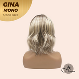 JBEXTENSION GINA MONO Full Monofilament Handmade Full Lace Full Hand Tied Wig 12 Inches Mix Blonde Mono Lace Handmade Futura Fiber Wig with Anti-slip Silicone Strips Glueless Wig GINA MONO【BENDY EAR TABS】