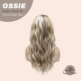 JBEXTENSION 22 Inches Scalpiana Long Wave Silver Sand Blonde 3.5X4 Hard Silky Top Natural Scalp Effect Wig with Bangs OSSIE SILVER SAND BLONDE