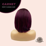 JBEXTENSION GEMSTONE COLLECTION 12 Inches Real Human Hair Dark Red Bob Cut Free Parting Wig GARNET