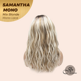 JBEXTENSION SAMANTHA MONO Full Monofilament Handmade Full Lace Full Hand Tied Wig 17 Inches Mix Blonde Mono Lace Handmade Futura Fiber Wig with Anti-slip Silicone Strips Glueless Wig SAMANTHA MONO MIX BLONDE【BENDY EAR TABS】
