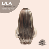 JBEXTENSION 20 Inches Scalpiana Dark Brown Highlight Wolf Cut 3.5X4 Hard Silky Top Natural Scalp Effect Wig With Bangs LILA DARK BROWN HIGHLIGHT