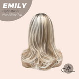 JBEXTENSION 18 Inches Scalpiana Curly Light Mix Blonde 3.5X4 Hard Silky Top Natural Scalp Effect Wig with Bangs EMILY LIGHT MIX BLONDE