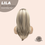 JBEXTENSION 20 Inches Scalpiana Blonde Highlight Wolf Cut 3.5X4 Hard Silky Top Natural Scalp Effect Wig With Bangs LILA BLONDE HIGHLIGHT