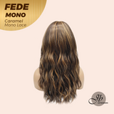 JBEXTENSION FEDE MONO Full Monofilament Handmade Full Lace Full Hand Tied Wig 19 Inches Wave Caramel Mono Lace Handmade Futura Fiber Wig with Anti-slip Silicone Strips Glueless Wig FEDE MONO - CARAMEL【BENDY EAR TABS】