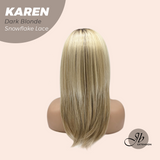 JBEXTENSION 18 Inches Dark Blonde Pre-Cut T Part Snowflake Lace Frontlace Glueless Wig KAREN DARK BLONDE【BENDY EAR TABS】