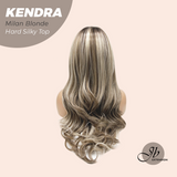 JBEXTENSION 26 Inches Scalpiana Long Curly Milan Blonde 3.5X4 Hard Silky Top Natural Scalp Effect Wig with Bangs KENDRA MILAN BLONDE