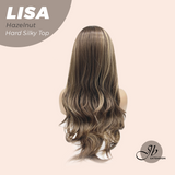 JBEXTENSION 26 Inches Scalpiana Long Curly Hazelnut 3.5X4 Hard Silky Top Natural Scalp Effect Wig with Bangs LISA BLONDE HAZELNUT