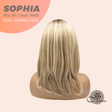 JBEXTENSION 12 Inches Mix Blonde Pre-Cut Free Part Frontlace Glueless Real Human Hair Wig SOPHIA MIX BLONDE - Close Weft【BENDY EAR TABS】