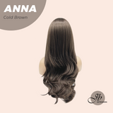 JBEXTENSION 28 Inches Long Curly Cold Brown Wig with Bangs ANNA COLD BROWN