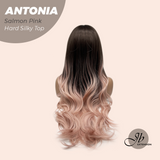 JBEXTENSION 28 Inches Scalpiana Long Curly Salmon Pink 3.5X4 Hard Silky Top Natural Scalp Effect Wig ANTONIA SALMON PINK
