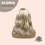 JBEXTENSION 14 Inches Curly Golden Blonde Wig with Bangs Pre-Cut T Part Snowflake Lace Frontlace Glueless Wig GLORIA GOLDEN BLONDE