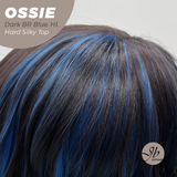 JBEXTENSION 22 Inches Scalpiana Wave Dark Brown with Blue Highlight 3.5X4 Hard Silky Top Natural Scalp Effect Wig with Bangs OSSIE DARK BROWN WITH BLUE HIGHLIGHT