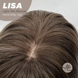 JBEXTENSION 26 Inches Scalpiana Long Curly Light Mix Blonde 3.5X4 Hard Silky Top Natural Scalp Effect Wig with Bangs LISA LIGHT MIX BLONDE