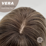 JBEXTENSION 17 Inches Scalpiana Curly Light Mix Blonde 3.5X4 Hard Silky Top Natural Scalp Effect Wig with Bangs VERA LIGHT MIX BLONDE
