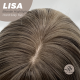 JBEXTENSION 26 Inches Scalpiana Long Curly Blonde Highlight 3.5X4 Hard Silky Top Natural Scalp Effect Wig with Bangs LISA BLONDE HIGHLIGHT
