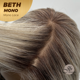 JBEXTENSION BETH MONO Monofilament Handmade Wig 6X5 Full Monofilament Hand Tied Top Wig 17 Inches Cream Grey Mono Lace Wig with Anti-slip Silicone Strips Glueless Wig BETH MONO【BENDY EAR TABS】