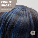 JBEXTENSION 14 Inches Scalpiana Wave Dark Brown with Blue Highlight 3.5X4 Hard Silky Top Natural Scalp Effect Wig with Bangs OSSIE SHORT - DARK BROWN WITH BLUE HIGHLIGHT