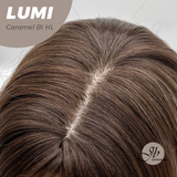 JBEXTENSION 23 Inches Curly Caramel Blonde Highlight Wig with Bangs LUMI CARAMEL BLONDE HIGHLIGHT