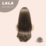 JBEXTENSION 25 Inches Scalpiana Brown with Blonde Highlight 3.5X4 Hard Silky Top Natural Scalp Effect Wig With Bangs LALA