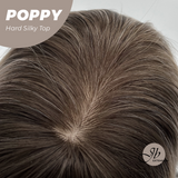 JBEXTENSION 21 Inches Scalpiana Curly Mix Blonde with Dark Root 3.5X4 Hard Silky Top Natural Scalp Effect Wig with Bangs POPPY