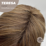 JBEXTENSION 18 Inches Camel Pre-Cut Snowflake Lace Frontlace Glueless Wig TERESA CAMEL【PERMATEASE】【BENDY EAR TABS】- M/L