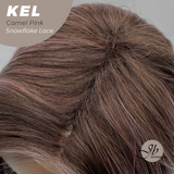 JBEXTENSION 22 Inches Camel Pink Pre-Cut Snowflake Lace Frontlace Glueless Wig KEL CAMEL PINK【PERMATEASE】【BENDY EAR TABS】- S/M