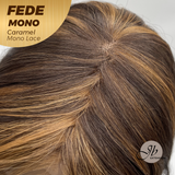 JBEXTENSION FEDE MONO Full Monofilament Handmade Full Lace Full Hand Tied Wig 19 Inches Wave Caramel Mono Lace Handmade Futura Fiber Wig with Anti-slip Silicone Strips Glueless Wig FEDE MONO - CARAMEL【BENDY EAR TABS】