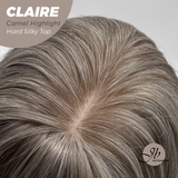 JBEXTENSION 22 Inches Scalpiana Camel Highlight 3.5X4 Hard Silky Top Natural Scalp Effect Women Wig With Bangs CLAIRE SILKY TOP CAMEL HIGHLIGHT