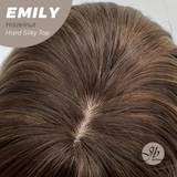 JBEXTENSION 18 Inches Scalpiana Curly Hazelnut 3.5X4 Hard Silky Top Natural Scalp Effect Wig with Bangs EMILY HAZELNUT