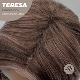 JBEXTENSION 18 Inches Camel Pink Pre-Cut Snowflake Lace Frontlace Glueless Wig TERESA CAMEL PINK【PERMATEASE】【BENDY EAR TABS】- S/M