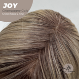 JBEXTENSION 19 Inches Champagne Gold Pre-Cut Arc Snowflake Lace Frontlace Glueless Wig JOY CHAMPAGNE GOLD【BENDY EAR TABS】
