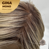 JBEXTENSION GINA MONO Full Monofilament Handmade Full Lace Full Hand Tied Wig 12 Inches Mix Blonde Mono Lace Handmade Futura Fiber Wig with Anti-slip Silicone Strips Glueless Wig GINA MONO【BENDY EAR TABS】